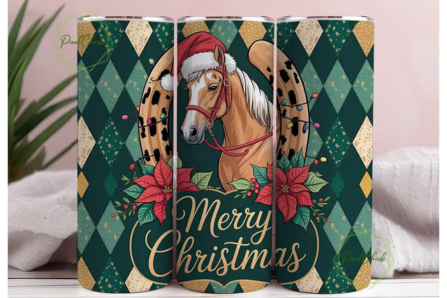 Christmas Horse Tumbler Wrap Sublimation PixelChick 