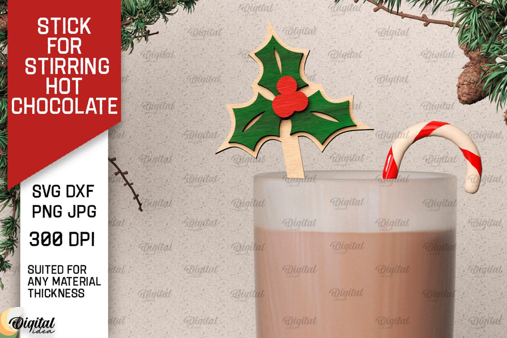 Christmas Hot Chocolate Stirrer LaserCut. Coffee Stirrer SVG - So Fontsy