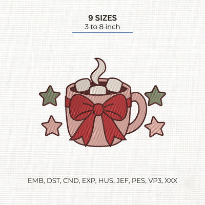 Christmas Hot Cocoa Mug Embroidery Design – Cozy Marshmallow Cup Red Bow Machine Embroidery File Embroidery/Applique DESIGNS PatternFeed8 