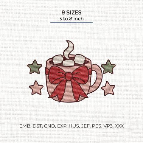 Christmas Hot Cocoa Mug Embroidery Design – Cozy Marshmallow Cup Red Bow Machine Embroidery File Embroidery/Applique DESIGNS PatternFeed8 