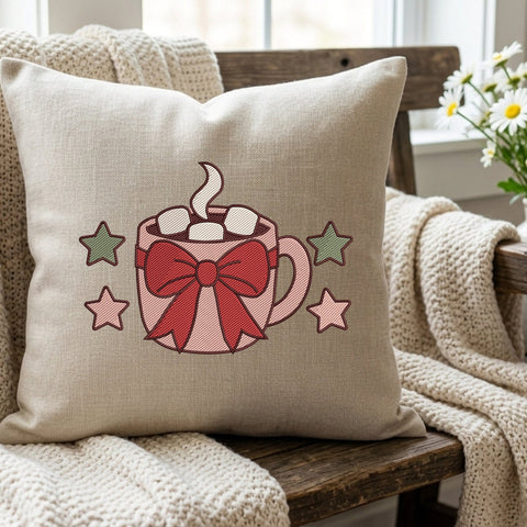 Christmas Hot Cocoa Mug Embroidery Design – Cozy Marshmallow Cup Red Bow Machine Embroidery File Embroidery/Applique DESIGNS PatternFeed8 