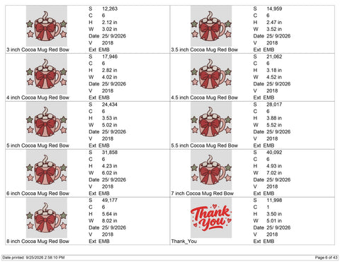 Christmas Hot Cocoa Mug Embroidery Design – Cozy Marshmallow Cup Red Bow Machine Embroidery File Embroidery/Applique DESIGNS PatternFeed8 