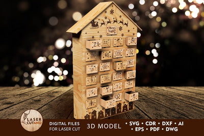 Christmas House Advent Calendar, Laser Cut Files SVG LaserCutano 