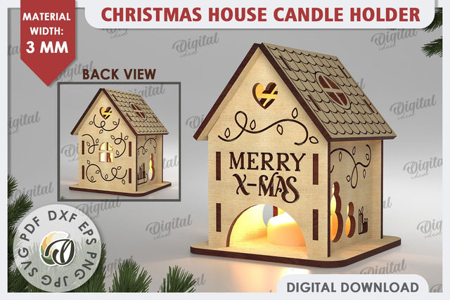 Christmas House Candle Holder Laser Cut. Christmas Decor SVG SVG Evgenyia Guschina 