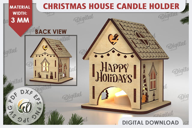 Christmas House Candle Holder Laser Cut. Christmas Decor SVG SVG Evgenyia Guschina 