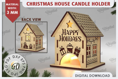Christmas House Candle Holder Laser Cut. Christmas Decor SVG SVG Evgenyia Guschina 
