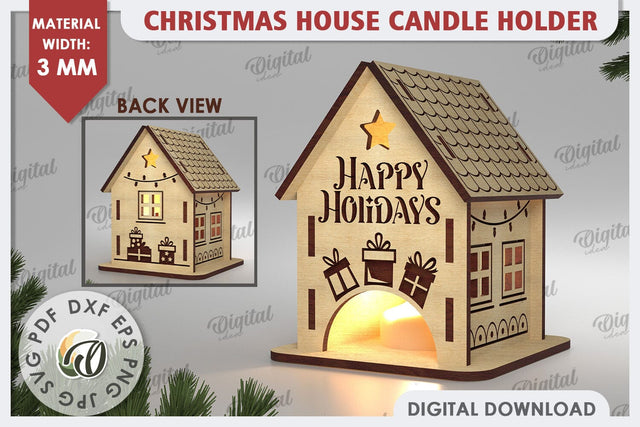 Christmas House Candle Holder Laser Cut. Christmas Decor SVG SVG Evgenyia Guschina 