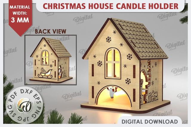 Christmas House Candle Holder Laser Cut. Christmas Decor SVG SVG Evgenyia Guschina 