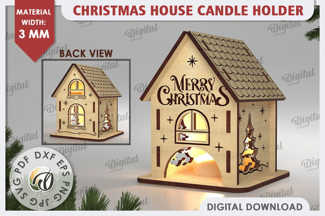 Christmas House Candle Holder Laser Cut. Christmas Decor SVG SVG Evgenyia Guschina 