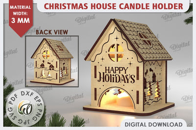 Christmas House Candle Holder Laser Cut. Christmas Decor SVG SVG Evgenyia Guschina 
