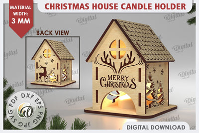 Christmas House Candle Holder Laser Cut. Christmas Decor SVG SVG Evgenyia Guschina 