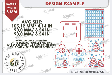 Christmas House Candle Holders Laser Cut Bundle. XMas Decor SVG Evgenyia Guschina 