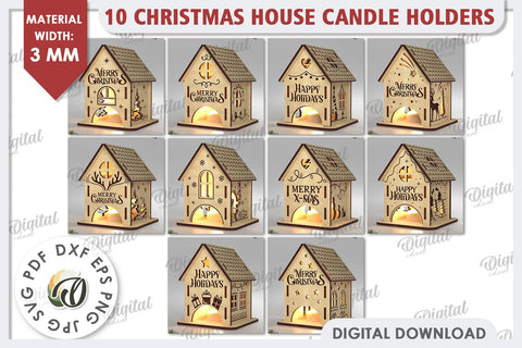 Christmas House Candle Holders Laser Cut Bundle. XMas Decor SVG Evgenyia Guschina 