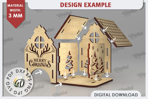 Christmas House Candle Holders Laser Cut Bundle. XMas Decor SVG Evgenyia Guschina 