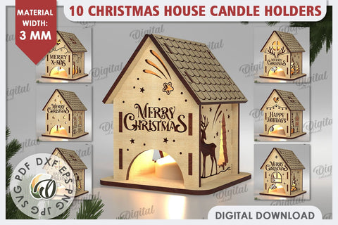 Christmas House Candle Holders Laser Cut Bundle. XMas Decor SVG Evgenyia Guschina 