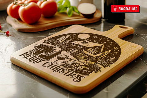 Christmas House Cutting Board SVG DXF PNG JPG SVG CraftySVGStudio 