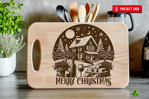 Christmas House Cutting Board SVG DXF PNG JPG SVG CraftySVGStudio 