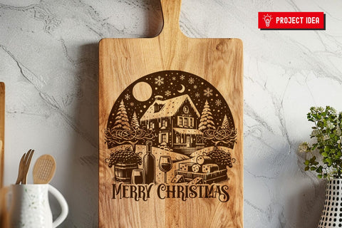 Christmas House Cutting Board SVG DXF PNG JPG SVG CraftySVGStudio 