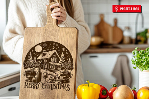 Christmas House Cutting Board SVG DXF PNG JPG SVG CraftySVGStudio 