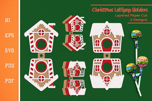 Christmas House Lollipop Holders - Paper Cut SVG SVG Slim Studio 
