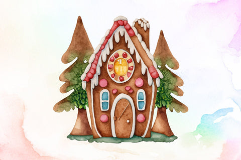 Christmas House Watercolor Clipart Sublimation designartist 