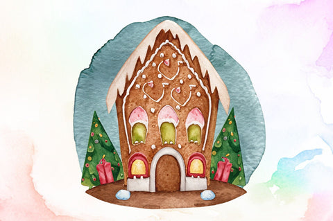 Christmas House Watercolor Clipart Sublimation designartist 