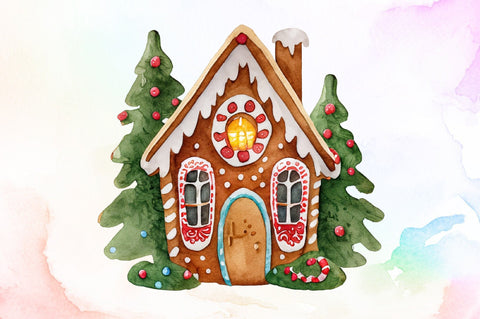 Christmas House Watercolor Clipart Sublimation designartist 