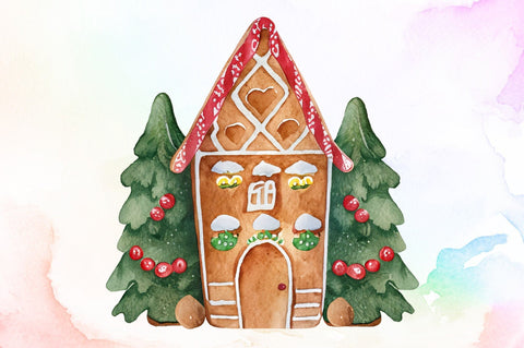 Christmas House Watercolor Clipart Sublimation designartist 
