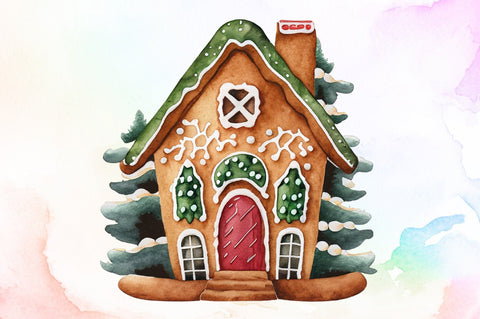Christmas House Watercolor Clipart Sublimation designartist 