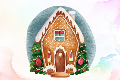 Christmas House Watercolor Clipart Sublimation designartist 