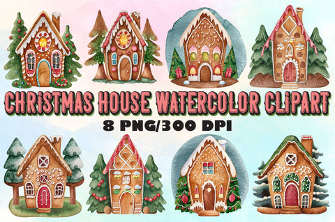 Christmas House Watercolor Clipart Sublimation designartist 