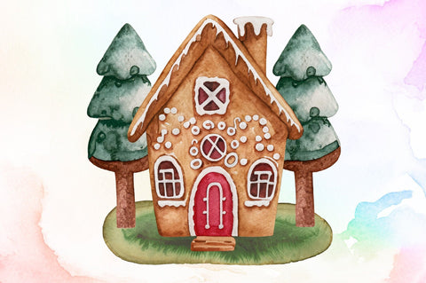 Christmas House Watercolor Clipart Sublimation designartist 