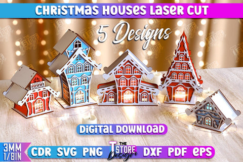 Christmas Houses Bundle | DIY | Christmas Tree Toy | Santas House | Christmas Village | CNC Files SVG The T Store Design 