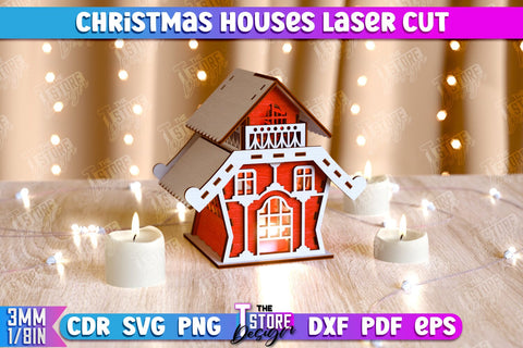 Christmas Houses Bundle | DIY | Christmas Tree Toy | Santas House | Christmas Village | CNC Files SVG The T Store Design 