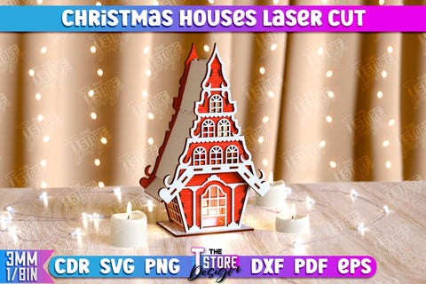 Christmas Houses Bundle | DIY | Christmas Tree Toy | Santas House | Christmas Village | CNC Files SVG The T Store Design 