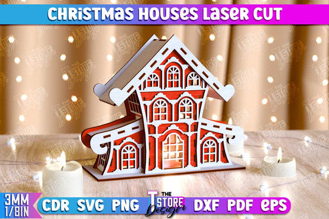 Christmas Houses | DIY | Christmas Tree Toy | Santas House | Christmas Village | CNC File SVG The T Store Design 