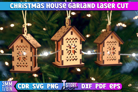 Christmas Houses Garland Bundle | DIY | Christmas Tree Toy | Santas House | CNC Files SVG The T Store Design 