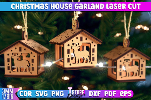 Christmas Houses Garland Bundle | DIY | Christmas Tree Toy | Santas House | CNC Files SVG The T Store Design 