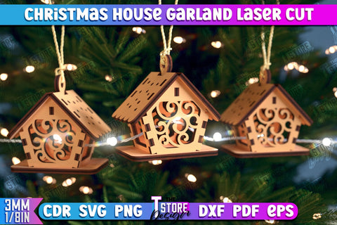 Christmas Houses Garland Bundle | DIY | Christmas Tree Toy | Santas House | CNC Files SVG The T Store Design 