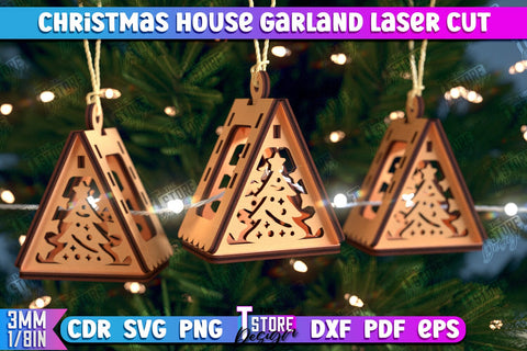 Christmas Houses Garland Bundle | DIY | Christmas Tree Toy | Santas House | CNC Files SVG The T Store Design 