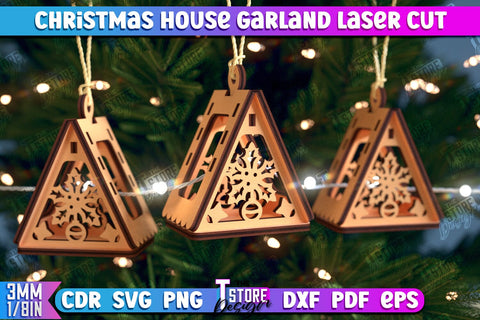 Christmas Houses Garland Bundle | DIY | Christmas Tree Toy | Santas House | CNC Files SVG The T Store Design 