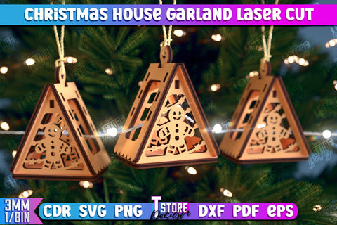 Christmas Houses Garland Bundle | DIY | Christmas Tree Toy | Santas House | CNC Files SVG The T Store Design 