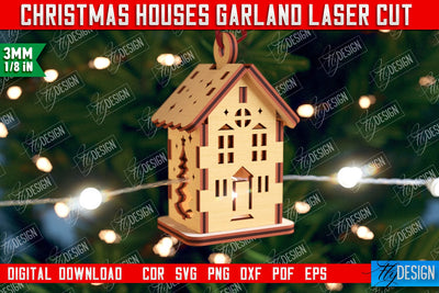 Christmas Houses Garland | DIY | Christmas Tree Toy | Santas House | CNC File SVG Fly Design 