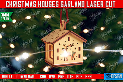 Christmas Houses Garland | DIY | Christmas Tree Toy | Santas House | CNC File SVG Fly Design 