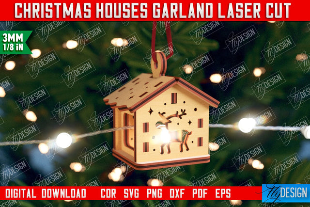 Christmas Houses Garland | DIY | Christmas Tree Toy | Santas House | CNC File SVG Fly Design 