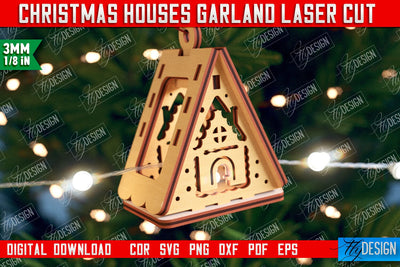 Christmas Houses Garland | DIY | Christmas Tree Toy | Santas House | CNC File SVG Fly Design 