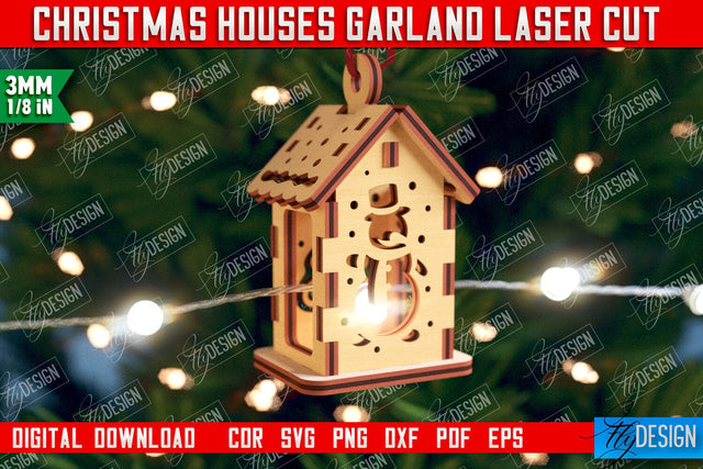 Christmas Houses Garland | DIY | Christmas Tree Toy | Santas House | CNC File SVG Fly Design 