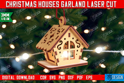 Christmas Houses Garland | DIY | Christmas Tree Toy | Santas House | CNC File SVG Fly Design 