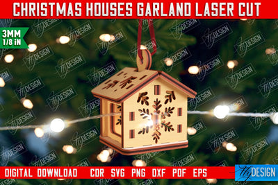 Christmas Houses Garland | DIY | Christmas Tree Toy | Santas House | CNC File SVG Fly Design 