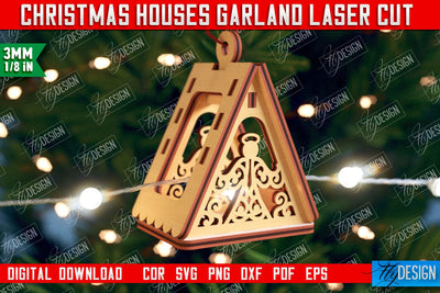 Christmas Houses Garland | DIY | Christmas Tree Toy | Santas House | CNC File SVG Fly Design 